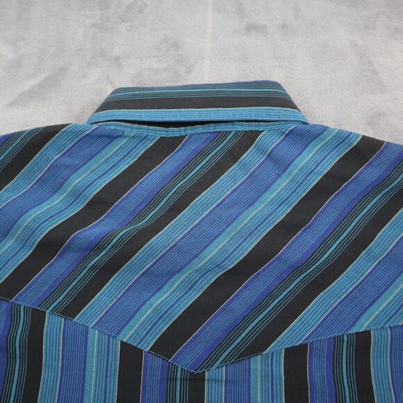 Pryde Shirt Mens L Blue Pinstriped Western Pearl Snap Long Sleeve - Picture 14 of 16